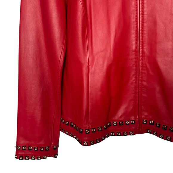 St. John Sport Red Leather Jacket Blazer Grommet Detailing Size Large - Picture 13 of 15